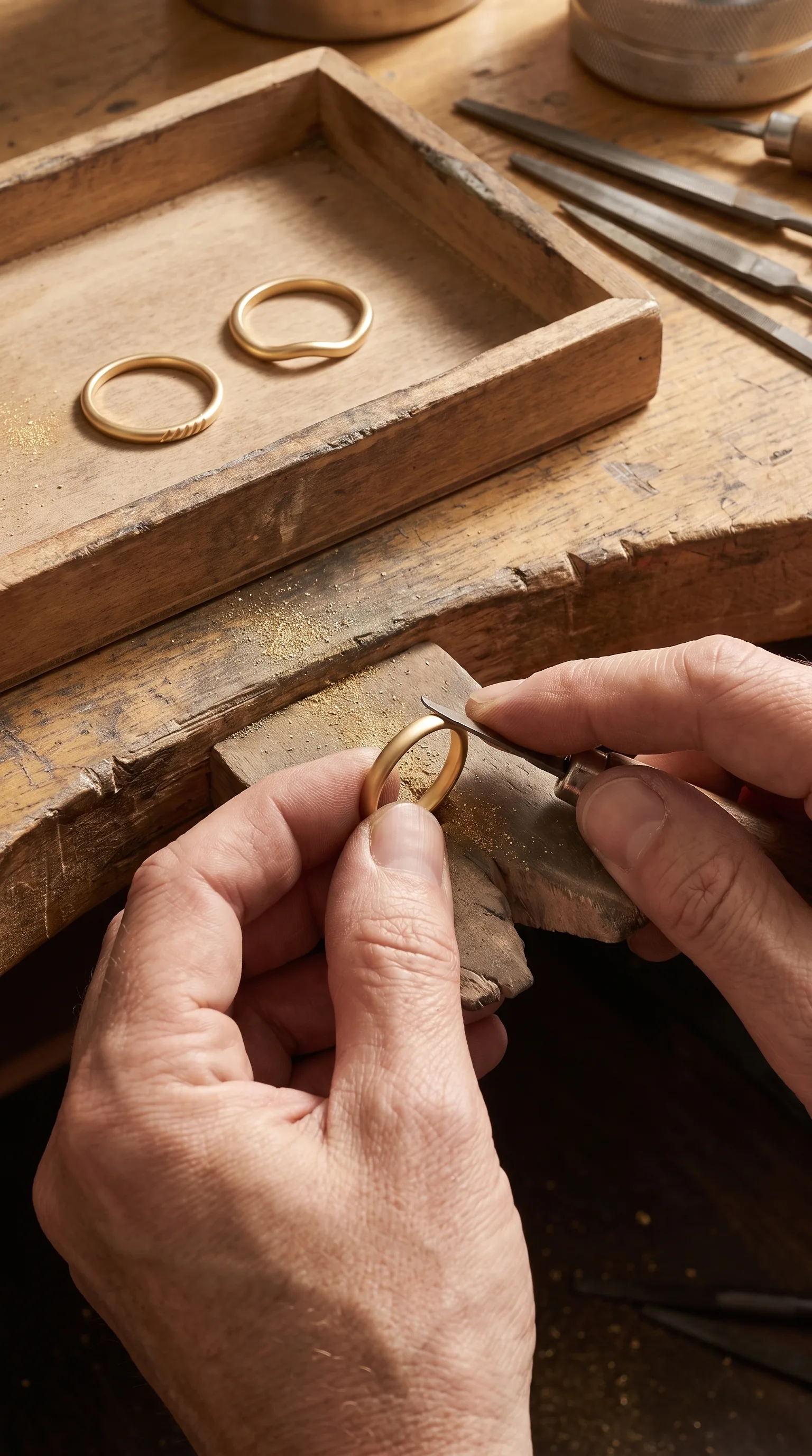Proceso artesanal de acabado de un anillo